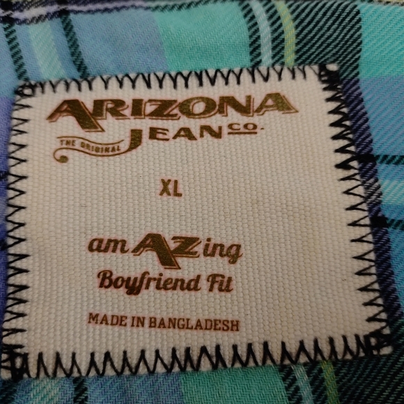 Arizona Jean Co Women's Green White Plaid Button Down Cotton Shirt Size XL - Picture 5 of 6